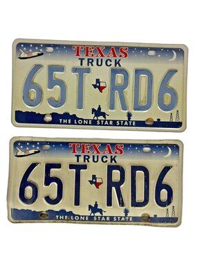 Texas Truck License Plate Pair 65T RD6 Lone Star State 2000 Garage Decor